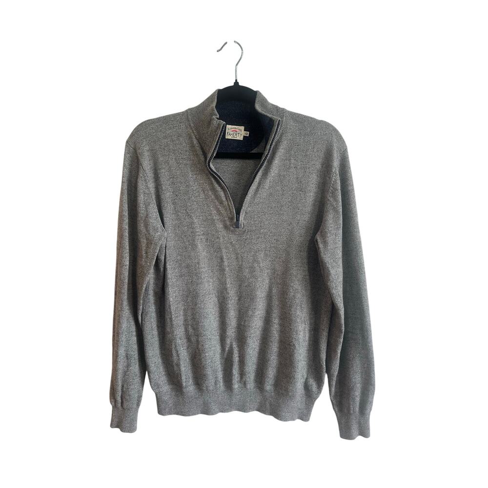 Faherty Jackson Quarter Zip Gray Sz S Cotton Cashmere Pullover